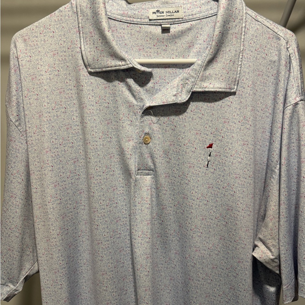 Peter Millar Men's Light Gray Polo with Subtle Pattern